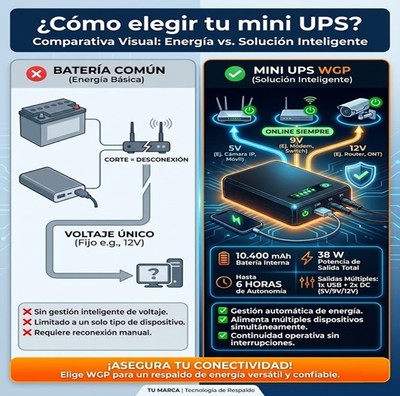 Mini UPS WGP: Por qué una batería común no salvará tu Internet